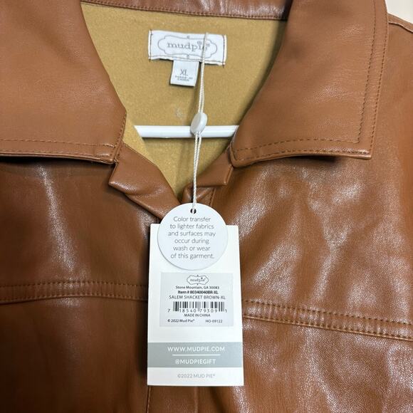 NWT Mudpie Salem Faux Leather Brown Shacket Size XL - Picture 5 of 6